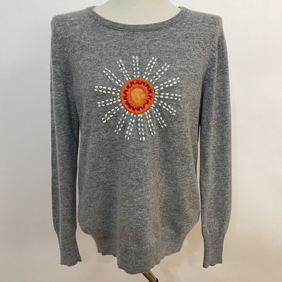 Label + Thread Sweater Gray White Orange Large Wool Cashmere Blend - Picture 1 of 12